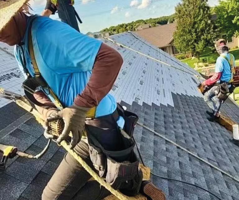 Detail shot of high-quality roofing shingles and underlayment being installed on a Peoria home.