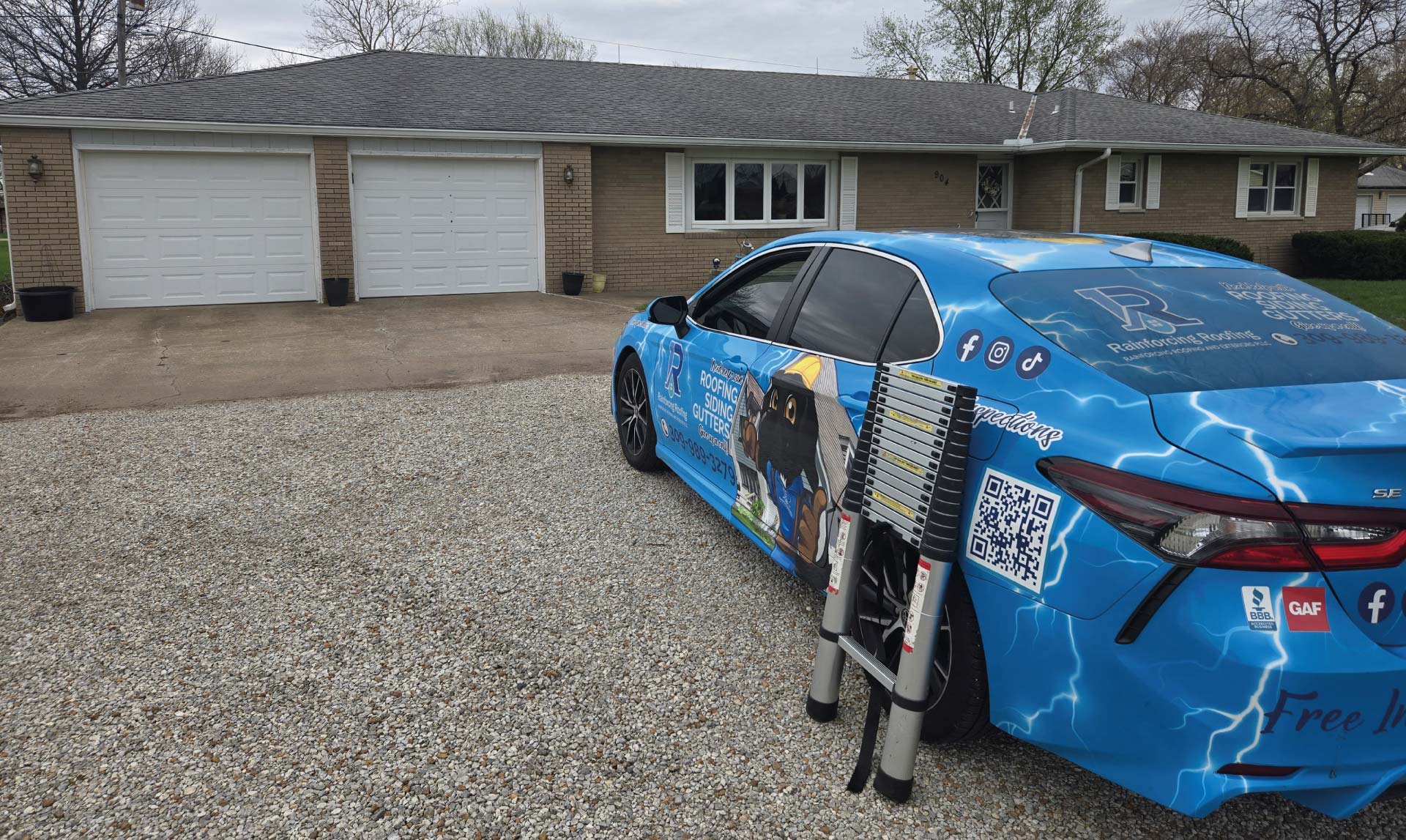 new shingle roofing and the rainforcing roofing branded car